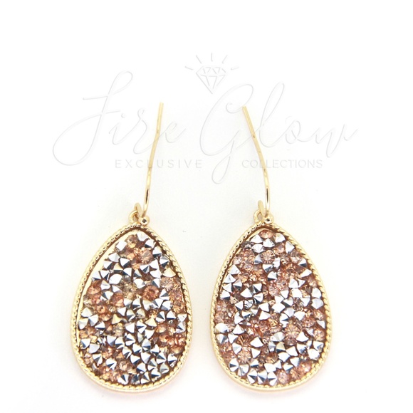Teardrop Rose Gold Rhinestone Earrings - Picture 6 of 8